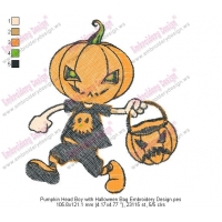 Pumpkin Head Boy with Halloween Bag Embroidery Design